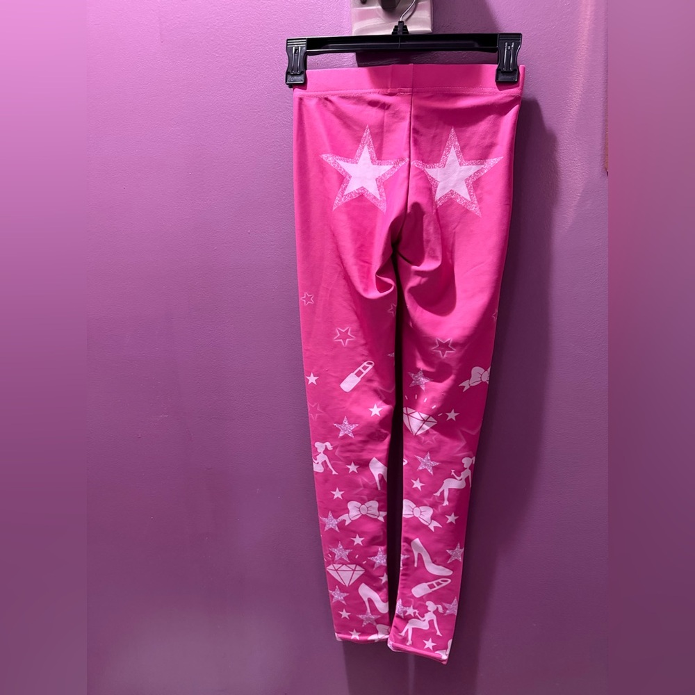 Womens Bright Pink Printed Leggings with Barbie Motifs size small - Picture 2 of 2